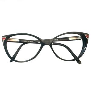 1980’s Vintage French Cateye Frames Eyeglasses with Rhinestone Detail, Deadstock